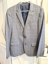 Hugo Boss Reda Super 110 Gray/blue Windowpane Wool Sport Coat Blazer 38R Italy