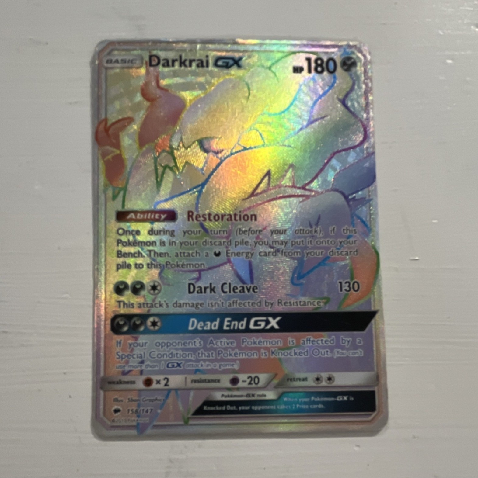 Pokémon Darkrai GX SM-Burning Shadows 158/147 Rainbow Rare Full Art Holo 180 HP