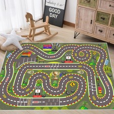 Kids Rug, Race Track Playmat Rugs 47 31 in Kids Carpet with Rubber Backing, S...