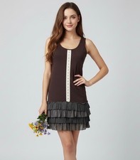 Vtg NWT Brown Tiered Ruffle Hem Drop Waist Mini Dress| Coquette Grunge Fairycore