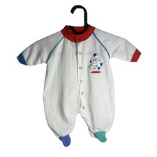 Vintage BabyGro Infant Sleeper Small White Red Trim Color Block Feet Made in USA