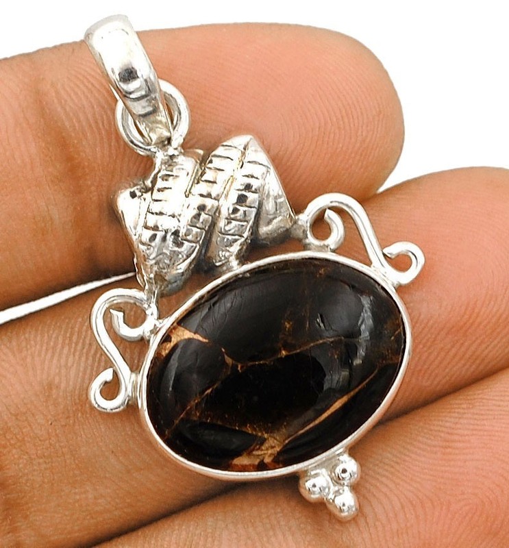 Natural Black Turquoise 925 Solid Sterling Silver Pendant Jewelry