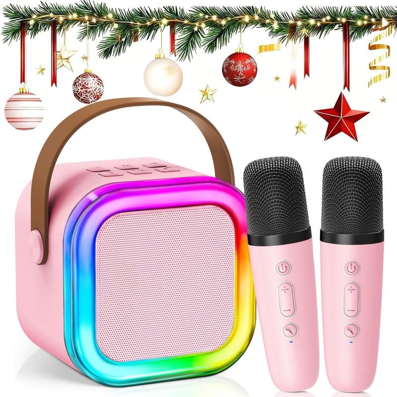 Mini Bluetooth Karaoke Machine with 2 Wireless Mics, Gift for Girls&Boys Aged 3+