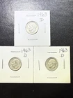 (3 Coins) 1963 D Silver Roosevelt Dimes