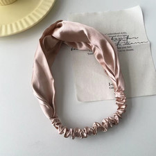 Satin Silk Solid Cross Top Knot Headband Elastic Hair Band Women Girls Scrunchie