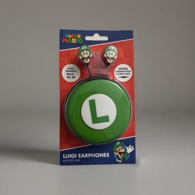 Super Mario Luigi Earphones with Zip Case for Kids Wired Connection