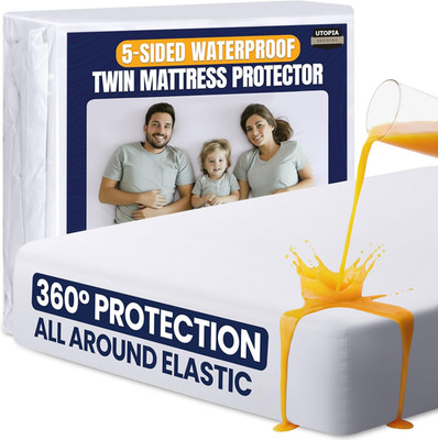 Waterproof 5-Sided Mattress Protector Twin Size, Premium Breathable Mattress Cov