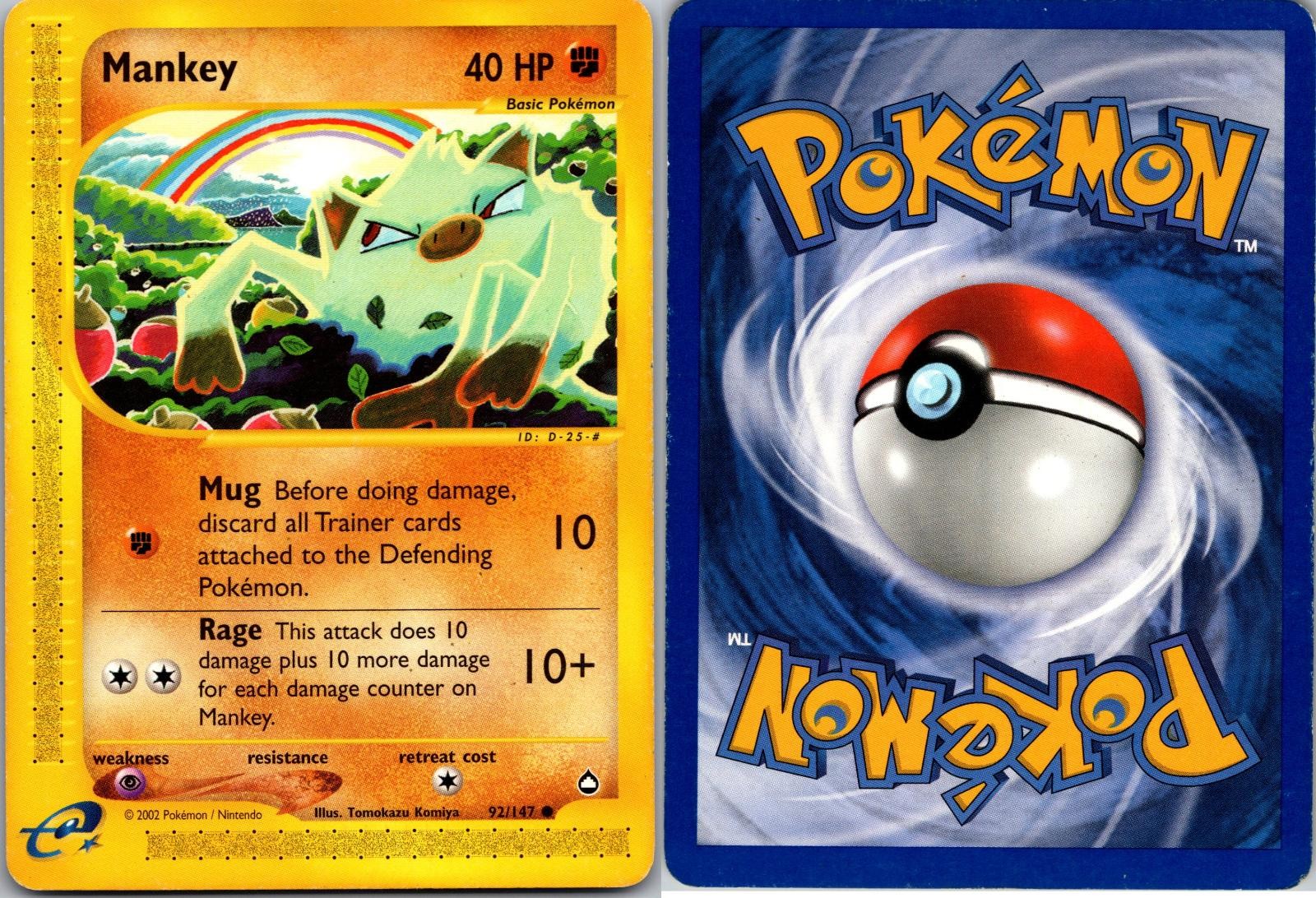Mankey 92/147 Common Aquapolis Pokemon Near Mint Non Holo