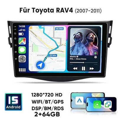 2G+64G Carplay Autoradio Für Toyota RAV4 2007-2011 Android 15 GPS Navi DAB+