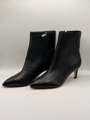 Calvin Klein Womens Gently Pointy Cap Toe Black Leather Heel Bootie Sz 7 M