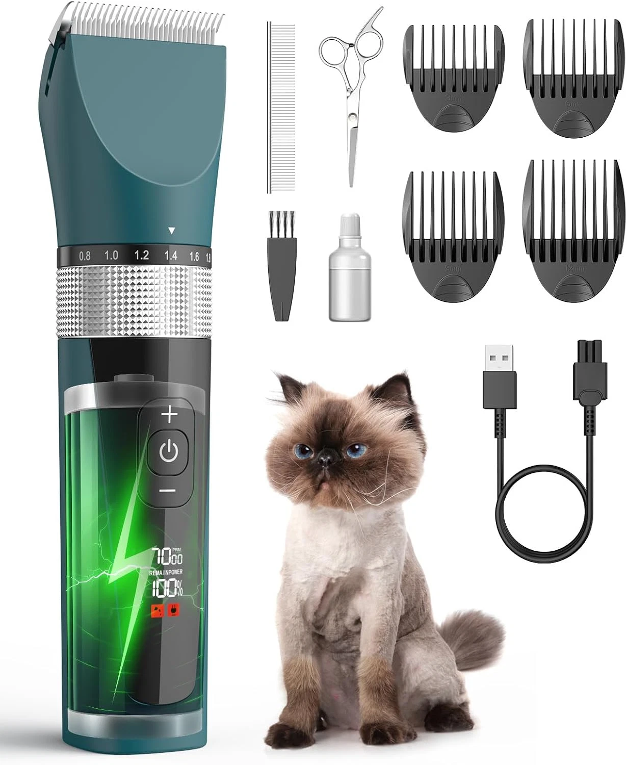 Cat Clippers for Matted Hair, 5-Speed Quiet Cat Grooming Kit, Cordless Pet Shave