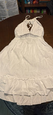 Women s White Babydoll Dress M Sleeveless Hal...