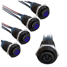 5PCS 12mm Latching LED Push Button Switch Mini 12mm Black Shell/ Power Logo