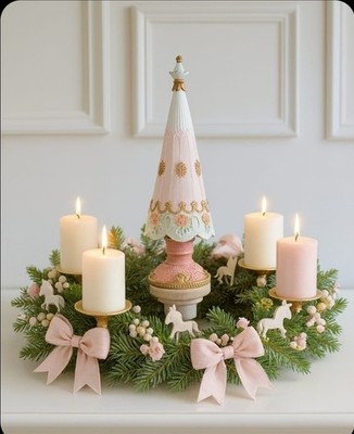 Clayre & Eef Deko Baum Tannenbaum Weihnachtbaum Pastell Rosa Weihnachten 10x30cm