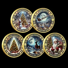 Merry Christmas Golden Challenge Coins 5pcs/set Happy New Year Santa Claus Medal