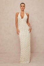 Long Off White Slim Rose Fit Dress M