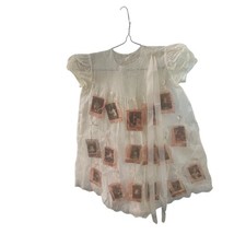 Encaustic Mixed Media Textile Art Vintage Baby Dress Wall hanging Sculpture