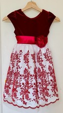 Girls Size 6 Jona Michelle Red Velvet Christmas Holiday Dress Floral Embroidered
