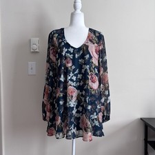 Show Me Your Mumu Womens Medium Flowy Tunic Mini Dress Green Floral V Neck Boho