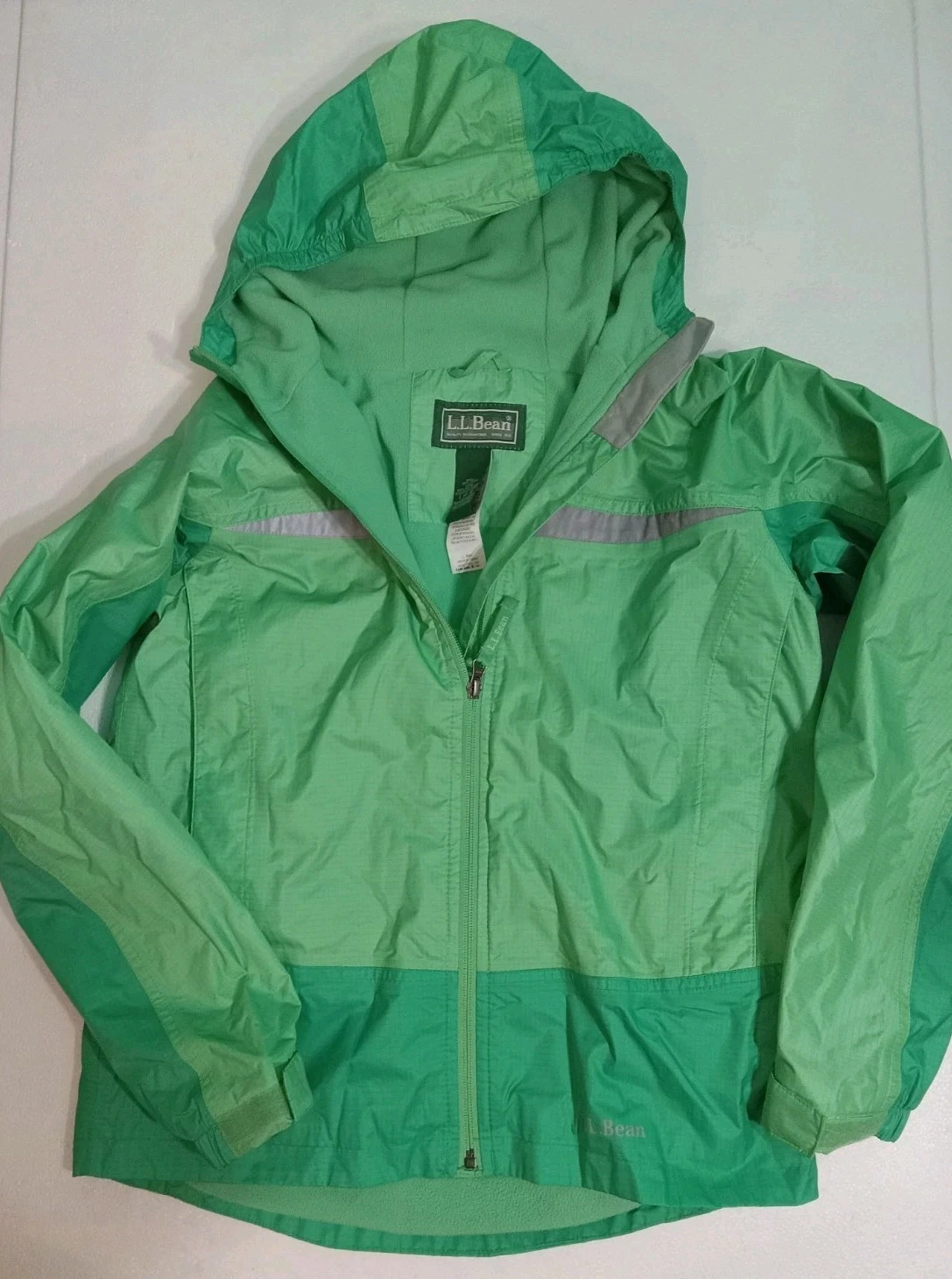 L.L. Bean Unisex Kids Green Trailblazer Rain Jacket L 14-16 Full Zip Hooded