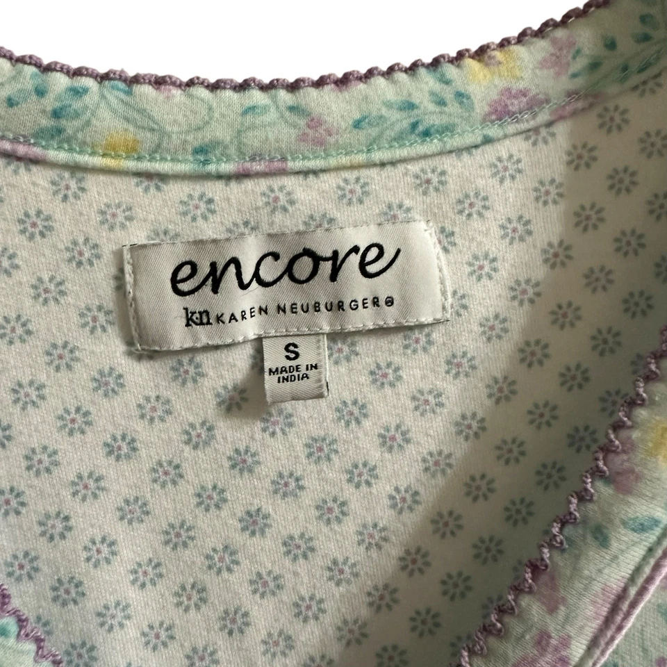 Camisa de Noche Karen Neuburger Encore Azul Ditsy Floral Talla Pequeña Rosa Amarilla Foto 3 de 4