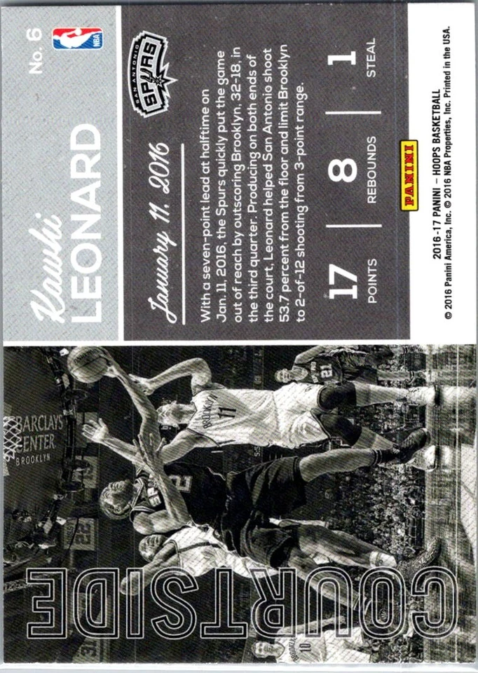 2016-17 Hoops #6 Kawhi Leonard Courtside 10003960 - Image 2 of 2