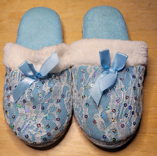 Women's Slippers Slip-on House Shoes Indoor Sz 7/8 Blue Lace Glittery