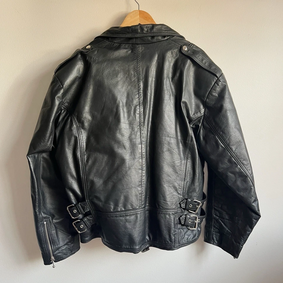 Vintage 80s Leather  Motorcycle Quilted Black  Jacket, Unisex sz XL by Florence - Image 2 of 4