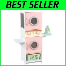 Kids Wooden Laundry Playset with Iron  Basket, Pastel