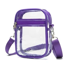 Clear Stadium Crossbody Bag See Through Purse with Strap Purple for Sports