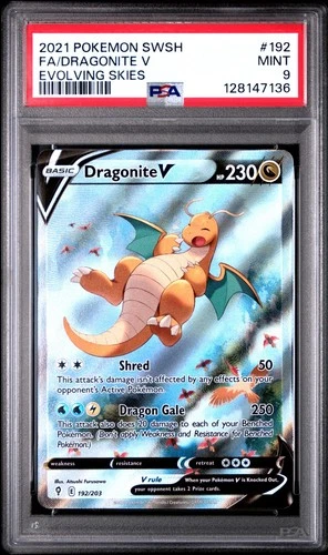 Pokémon TCG Evolving Skies Dragonite V Alternate Full Art Card 192/203 PSA 9