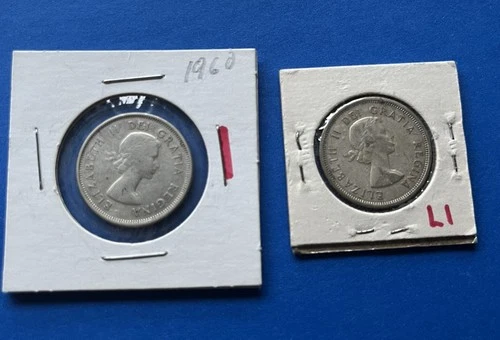 1960 and 1962 Canadian 80% Silver Quarters - Queen Elizabeth II - Caribou Coins
