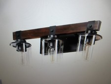 HKMGT Farmhouse 18.5 in. 3-Light Walnut and Black Bathroom Vanity Light