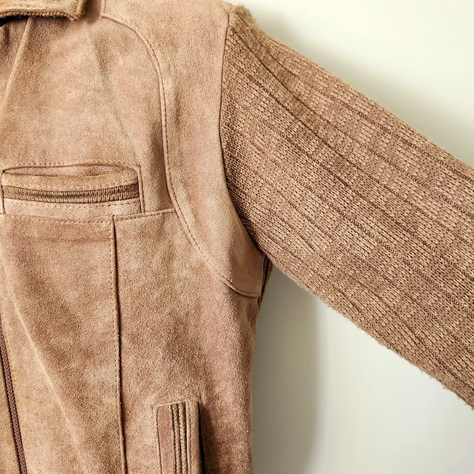 Suéter Chaqueta Marrón Tejido con Cable Cuero Gamuza XL Streetwear Años 70 De Colección Marrón Foto 4 de 4