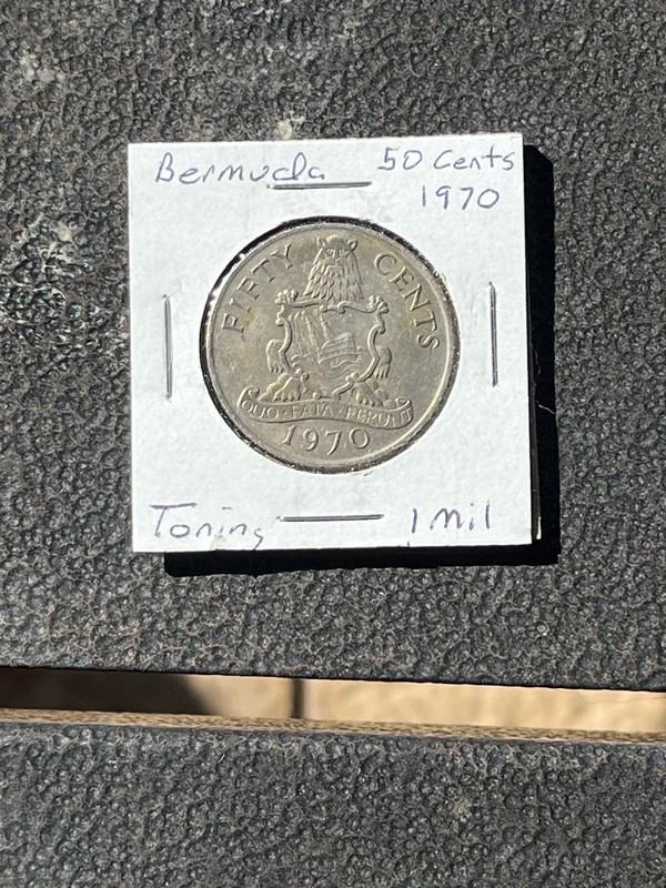 1970 Bermuda 50 Cents Coin Featuring Elizabeth II Coat of Arms