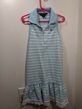 Polo Ralph Lauren Girl's Aqua Blue White Racerback Collared Dress Size 6X