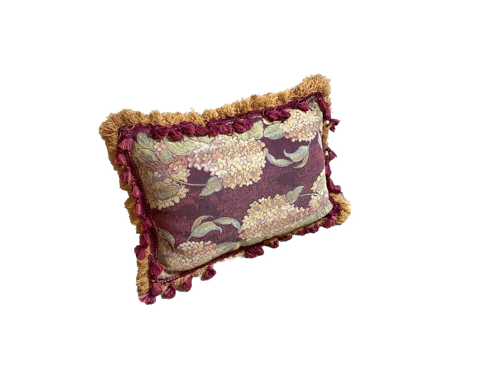 Gorgeous Vintage Aubusson Fringe Throw Pillow Embroidered Red Gold Velvet Back - Image 3 of 4