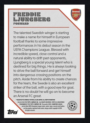 2024 TOPPS LOST ROOKIE ⭐ FREDDIE LJUNGBERG ⭐ ARSENAL ☄️ NO. 3 - Picture 2 of 2