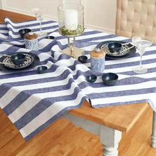 Solino Home 100% Pure Linen Table Throw for Fall Dining Kitchen, Cabana Stripe