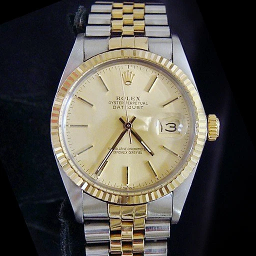 Rolex Datejust Mens 2Tone 18K Yellow Gold & Steel Watch Jubilee Champagne 16013