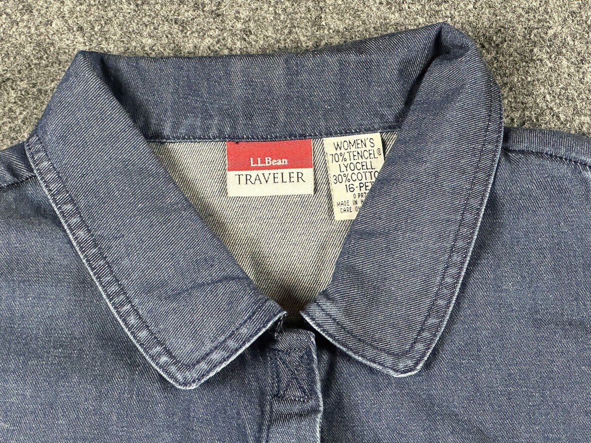 LL Bean Chambray Traveler Jacket Women's Size 16 Petite Blue