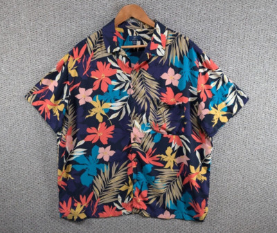George Herren buntes Blumendruck Hawaii Aloha Viskose Knopf Hemd XL 2XL