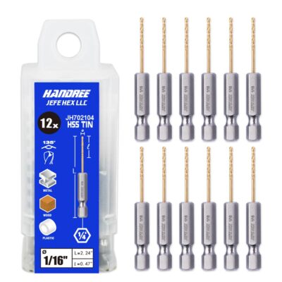 12 PCS 1/16'' Hex Shank Drill Bits for Quick Change, HSS Titanium Coated, 135 ...