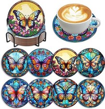 8 PCS Butterfly Diamond Art Coasters Diamond Painting Coasters Kits with Holder