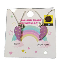 Tear  Share BFF Necklace Best Friends 15"-17" Broken Heart Star Purple Silver