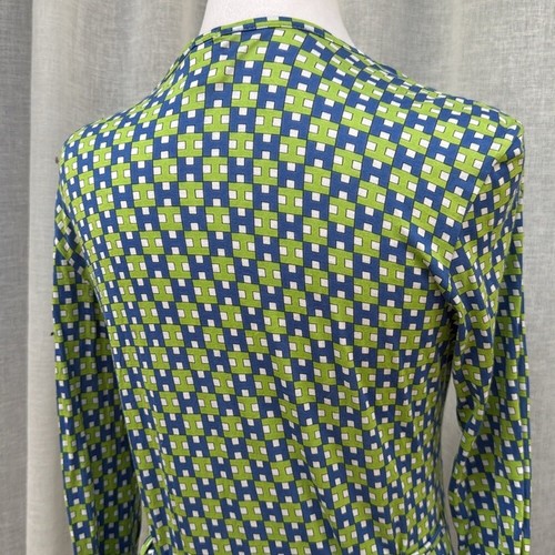 Herion Italy stretch cotton blue and green wrapped long sleeve top - Picture 4 of 11