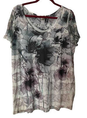 Lavish Plus Women s Floral/Lace Lined S/S Top SIZE2XL