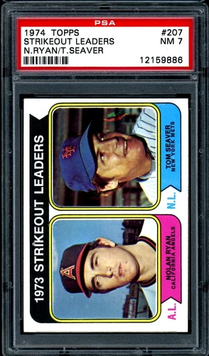 1975 TOPPS Baseball #207 Strikeout Leaders Nolan Ryan Tom Seaver HOF PSA 7 NM