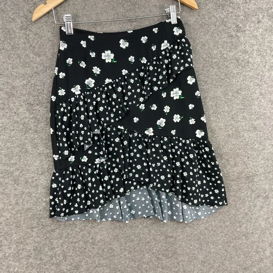 Falda H&M Mujer Talla 6 Negra Floral Cremallera Asimétrica 24935 Foto 3 de 4