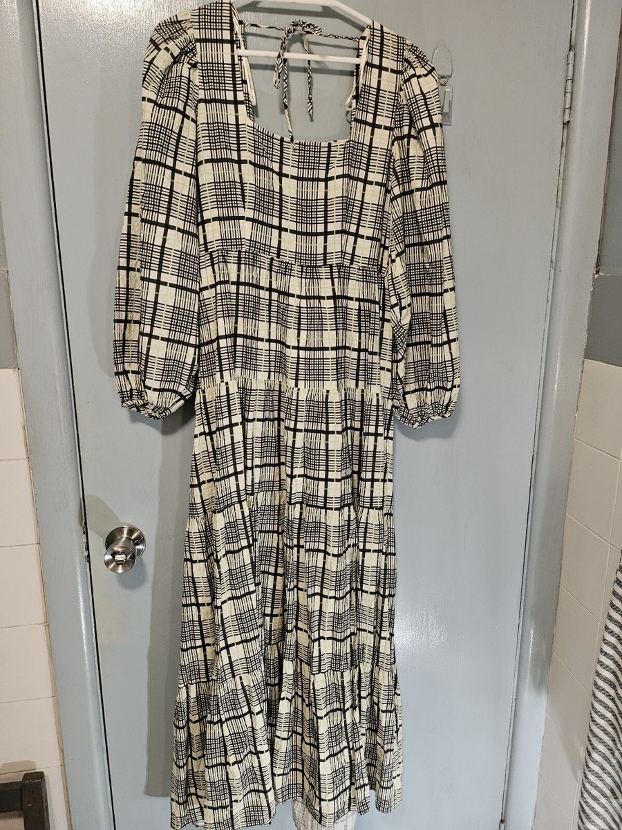 Topshop green and black check long dress in size 10 | eBay UK